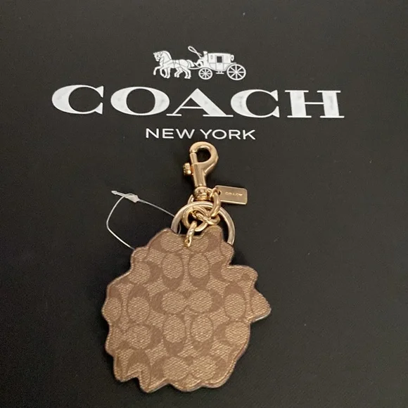 Coach Red Pink Signature Tea Rose Flower Floral Bag Charm Keychain FOB NWOT - Picture 3 of 6
